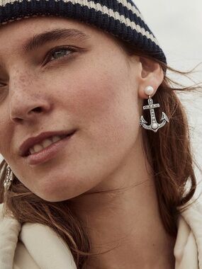 J. Crew Silver Anchor Freshwater Pearl Drop Earrings